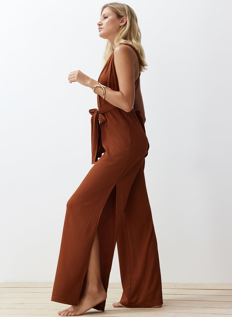 trendyol Brown Woven Slit Maxi Beach Jumpsuit Tbess23Tu00010 - Image 3