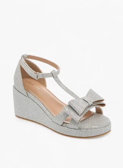 Celeste Girls Embellished Wedge Sandals With Hook And Loop Closure