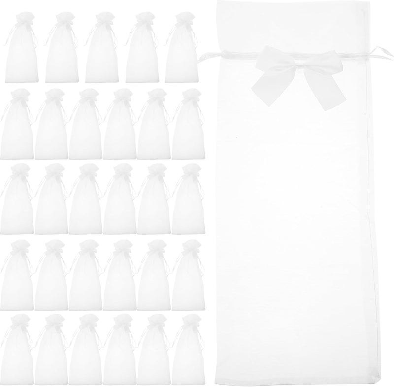 VERDANVERSE 30Pcs White Sheer Drawstring Wine Wrapping Bags Mesh Favor Bags with Ribbon Bow for Bottle Packaging Party Decoration - Image 1