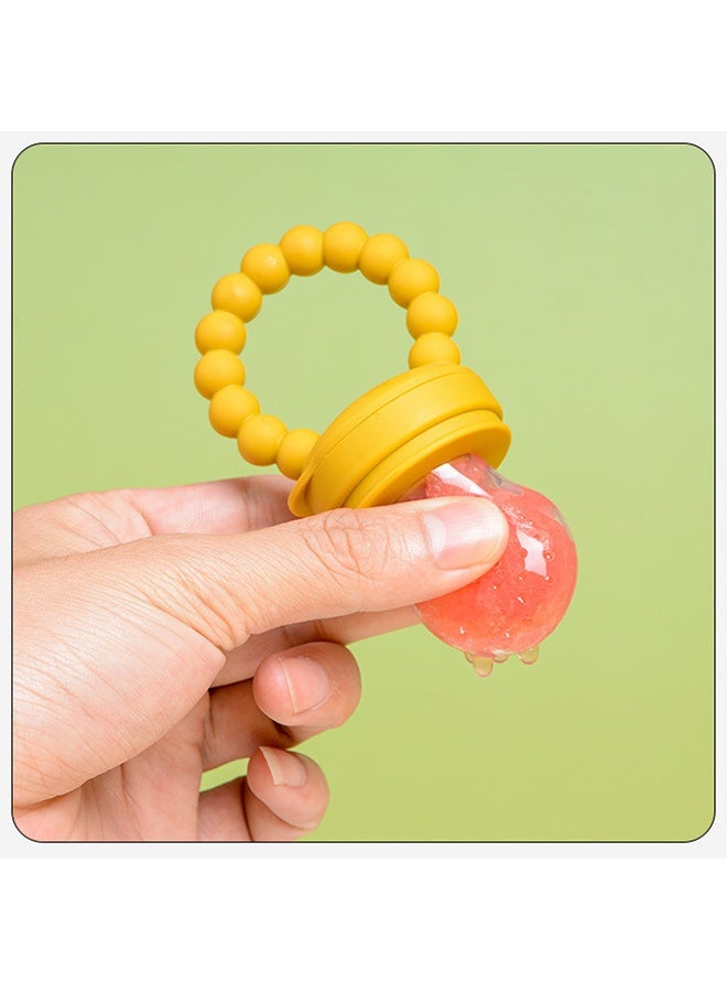 1 Pack Silicone Baby Fruit Food Feeding Pacifiers, 3 Sizes Silicone Pouches, BPA-Free Baby Mesh Feeder, Fruit and Vegetable Teething Feeder for Kids - Beige - Image 2