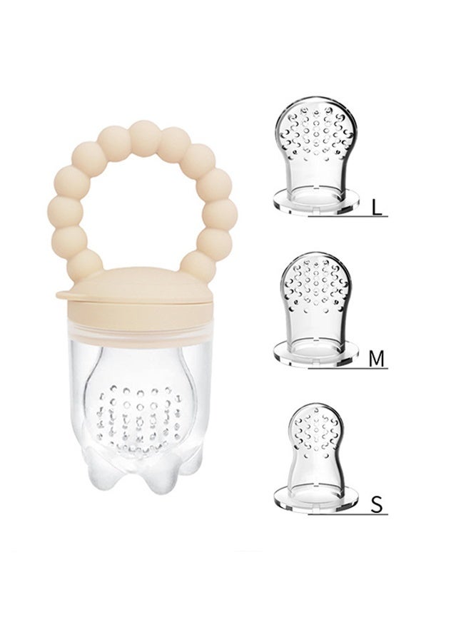 1 Pack Silicone Baby Fruit Food Feeding Pacifiers, 3 Sizes Silicone Pouches, BPA-Free Baby Mesh Feeder, Fruit and Vegetable Teething Feeder for Kids - Beige - Image 1