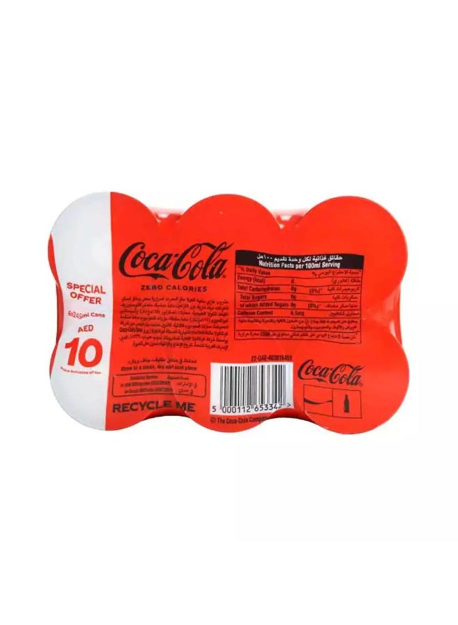 Coca-Cola Zero Calories Carbonated Beverages Cans- 6X245 ml - Image 3