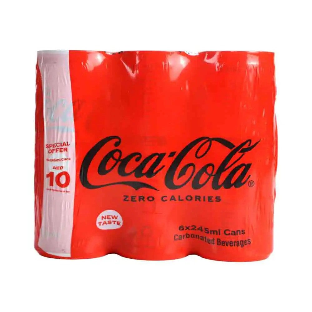 Coca-Cola Zero Calories Carbonated Beverages Cans- 6X245 ml