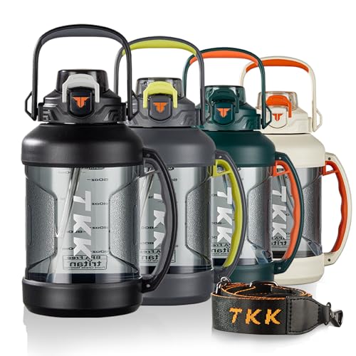 TKK Half Gallon Water Jug Sport Bottle with Straw 2 in 1 Lid Dishwasher Safe BPA Free Leakproof Large Capacity Tritan Plastic Bottle 1/2 Gallon 64oz Water Bottle for Gym Travel Camping Outdoor, Black - Image 1