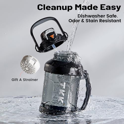 TKK Half Gallon Water Jug Sport Bottle with Straw 2 in 1 Lid Dishwasher Safe BPA Free Leakproof Large Capacity Tritan Plastic Bottle 1/2 Gallon 64oz Water Bottle for Gym Travel Camping Outdoor, Black - Image 5