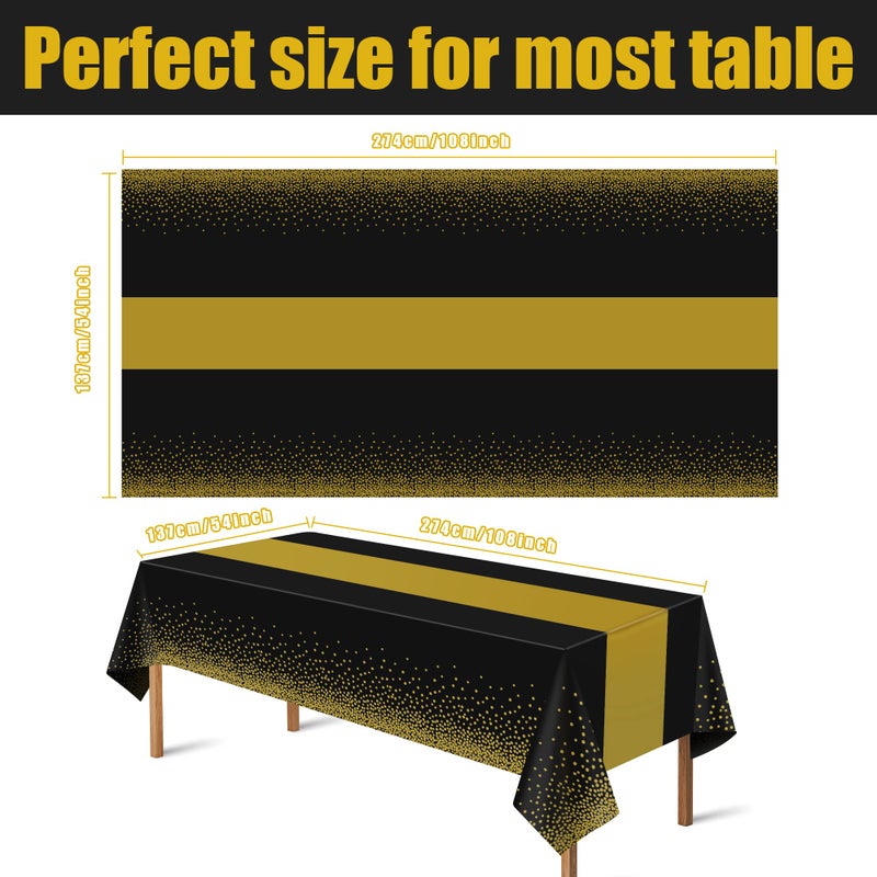 OHOME Graduation Decorations 2026-4 Pack Disposable Plastic Table Cloths,Black and Gold Table Covers for 50th Birthday Retirement Graduation Decorations Backdrop | New Years Party Supplies Favors - Image 2
