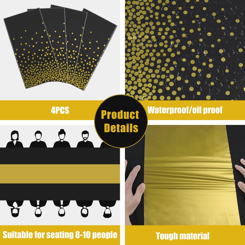 OHOME Graduation Decorations 2026-4 Pack Disposable Plastic Table Cloths,Black and Gold Table Covers for 50th Birthday Retirement Graduation Decorations Backdrop | New Years Party Supplies Favors - Image 4