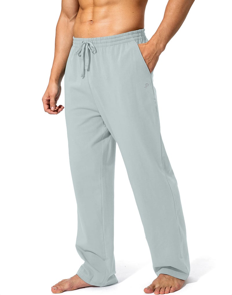 Pudolla Men's Cotton Yoga Sweatpants Athletic Lounge Pants Open Bottom Casual Jersey Pants for Men with Pockets (Storm Grey Large) - Image 1