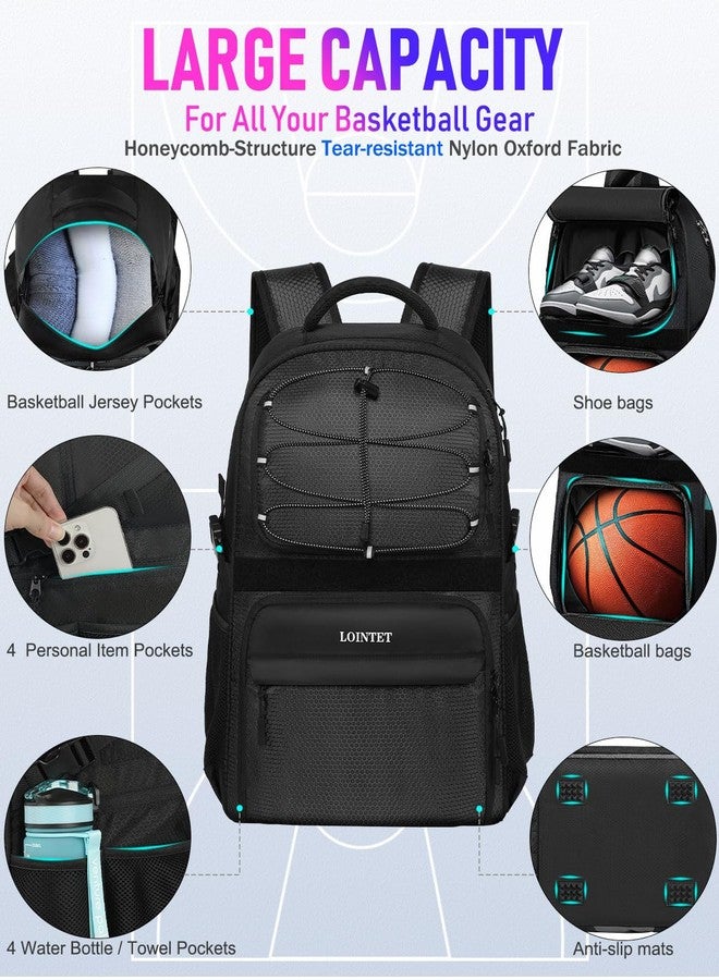 LOINTET Basketball Bag Backpack with Ball Holder Shoes Compartment, Large Basketball Accessories Sports Bag More Pockets for Football, Soccer, Volleyball, Gym, Travel, Black - Image 4