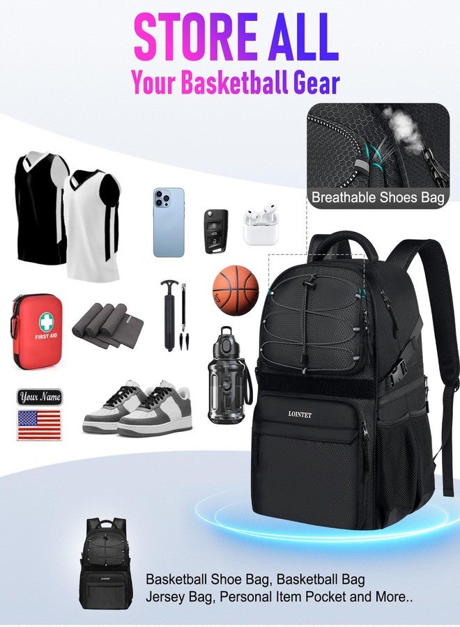 LOINTET Basketball Bag Backpack with Ball Holder Shoes Compartment, Large Basketball Accessories Sports Bag More Pockets for Football, Soccer, Volleyball, Gym, Travel, Black - Image 2