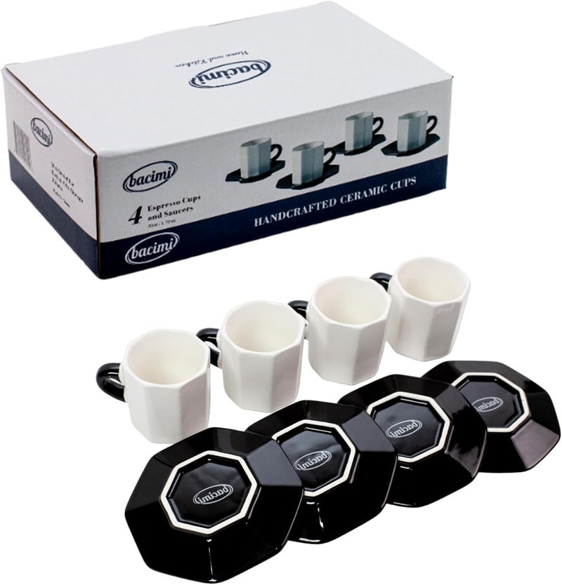 Bacimi Mini Ceramic Espresso Cups with Saucer  Set of 427oz  80ML  Small Drinking Cups with Handle  Dishwasher  Microwave Safe  Modern Italian Inspired Mugs for Coffee Cocoa - Image 1