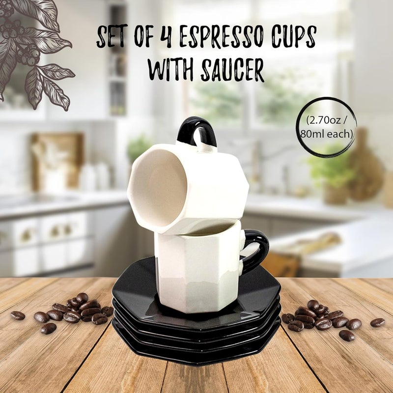 Bacimi Mini Ceramic Espresso Cups with Saucer  Set of 427oz  80ML  Small Drinking Cups with Handle  Dishwasher  Microwave Safe  Modern Italian Inspired Mugs for Coffee Cocoa - Image 2