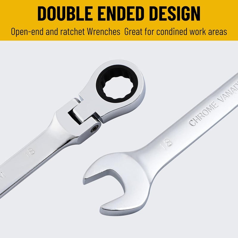 Pilida 18mm Ratcheting Combination Wrench 12 Point Metric Flex Head Gear Wrench Rachet Box End Spanner 72 Teeth Chrome Vanadium Steel - Image 4