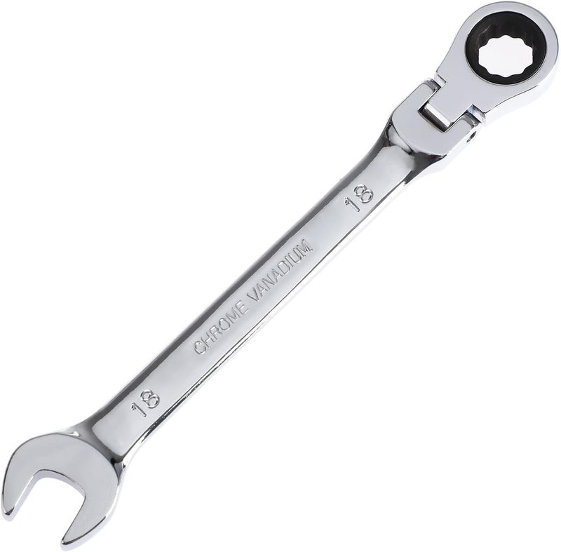 Pilida 18mm Ratcheting Combination Wrench 12 Point Metric Flex Head Gear Wrench Rachet Box End Spanner 72 Teeth Chrome Vanadium Steel - Image 1