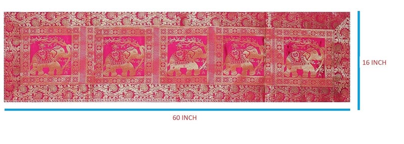 E - Ezra EEZRA Pink Golden Ethnic Vintage Silk Jacquard Dinning Table Runner Elephant Pattern Table Cloth Traditional Dinning Table Runner 16 x 60 in - Image 4