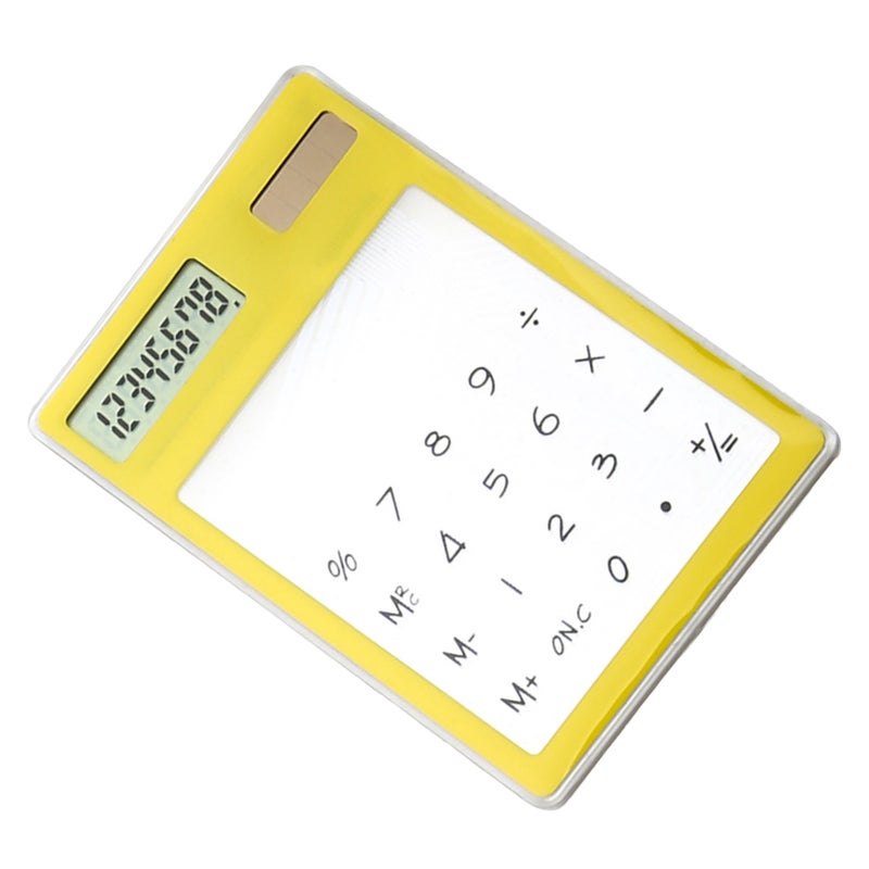 Solar Powered Calculator Touch Screen 8 Digit LCD Display Portable Transparent Calculator for Office School Home Yellow - Image 4