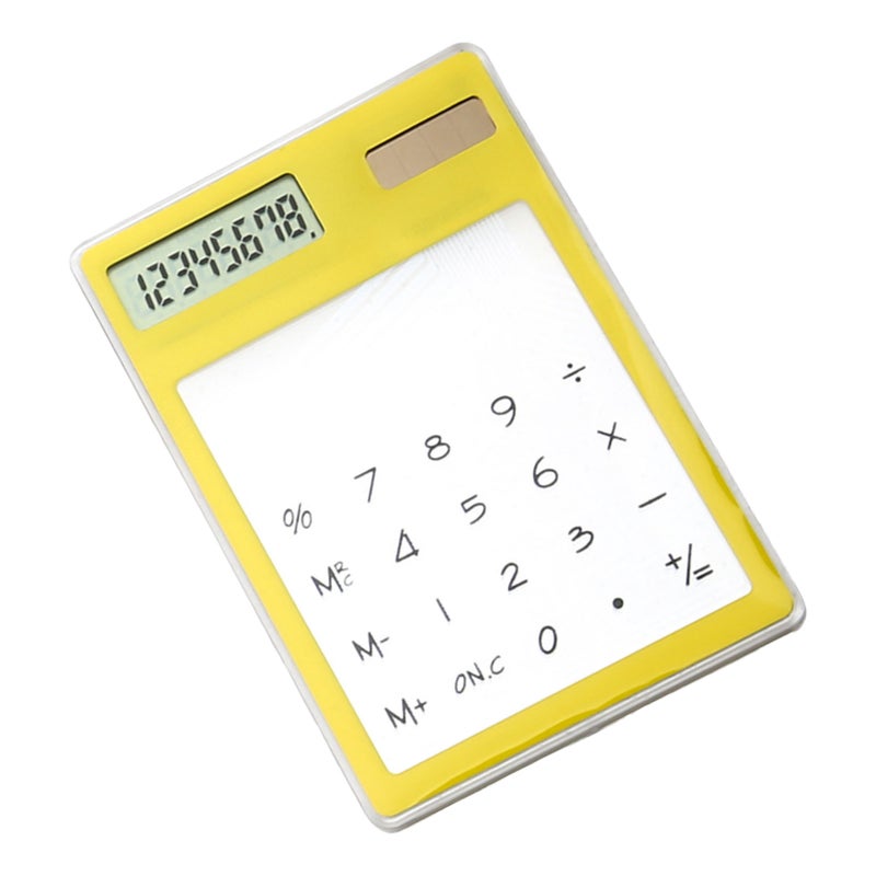 Solar Powered Calculator Touch Screen 8 Digit LCD Display Portable Transparent Calculator for Office School Home Yellow - Image 2