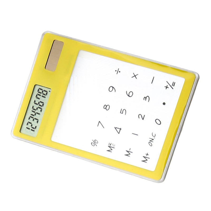 Solar Powered Calculator Touch Screen 8 Digit LCD Display Portable Transparent Calculator for Office School Home Yellow - Image 3