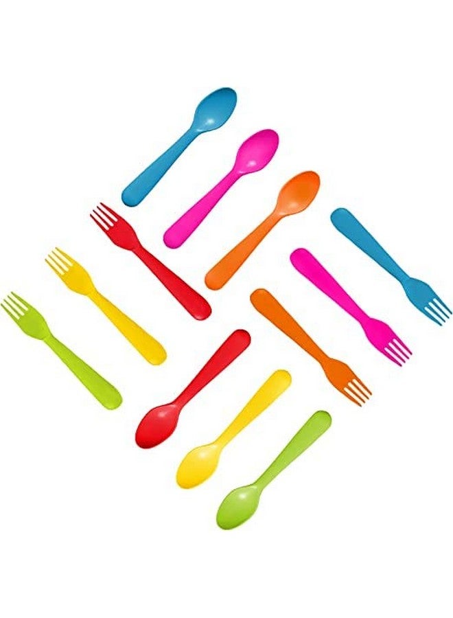 PLASKIDY Plastic Toddler Utensils Set of 12 Kids Utensils Forks and Spoons - BPA FREE/Dishwasher Safe Toddlers Silverware Set Brightly Colored Children's Safe Flatware Cutlery Set - Image 5