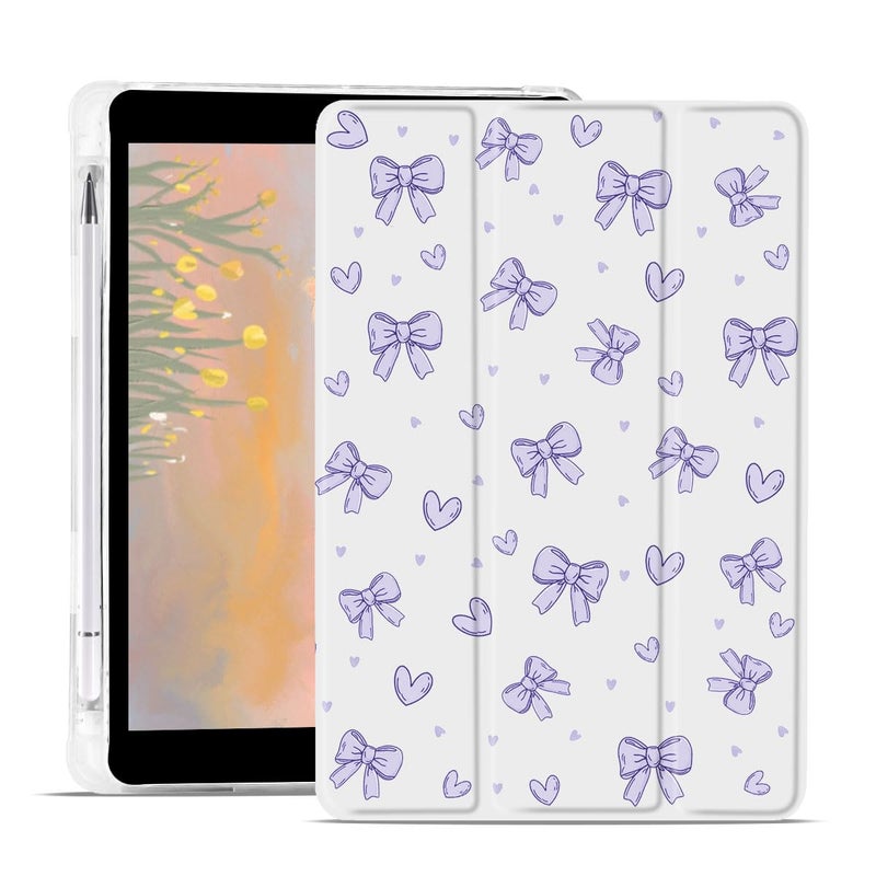 JOYLAND Cute Purple Bowknot Case for iPad Air 11 Inch M2M3M4 202420252026 with Pencil Holder Aesthetic Bow Girly White Cover Auto WakeSleep Foldable Shockproof Case - Image 2