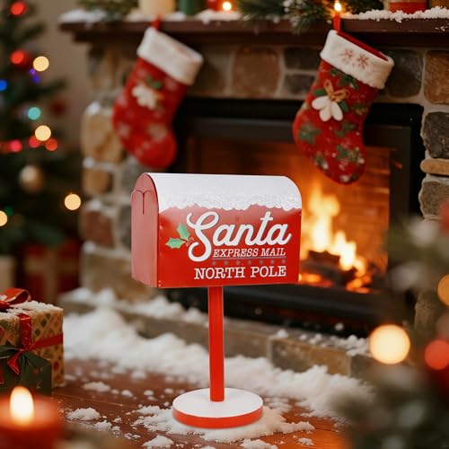 Adroiteet Christmas Decorations Santa Mailbox, 15.5" H x 9.5" W Express Mail to North Pole Metal Letter Box, Christmas Decorative Box for Home Room Indoor Outdoor Front Door Xmas Holiday Party - Image 2
