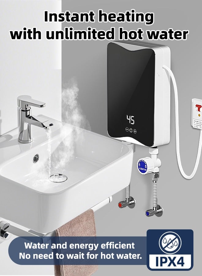 ALongDeng Electric Water Heater 5500W Portable Tankless Water Heater with LED Display Adjustable Temperature IPX4 Waterproof Instant Water Heater for Shower Bathroom Kitchen - Image 2