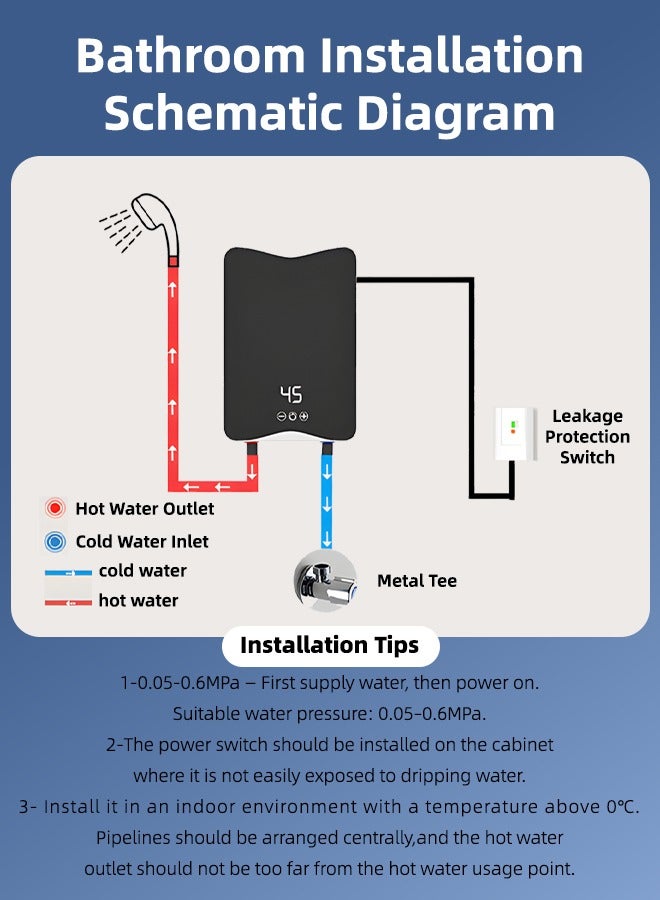 ALongDeng Electric Water Heater 5500W Portable Tankless Water Heater with LED Display Adjustable Temperature IPX4 Waterproof Instant Water Heater for Shower Bathroom Kitchen - Image 5