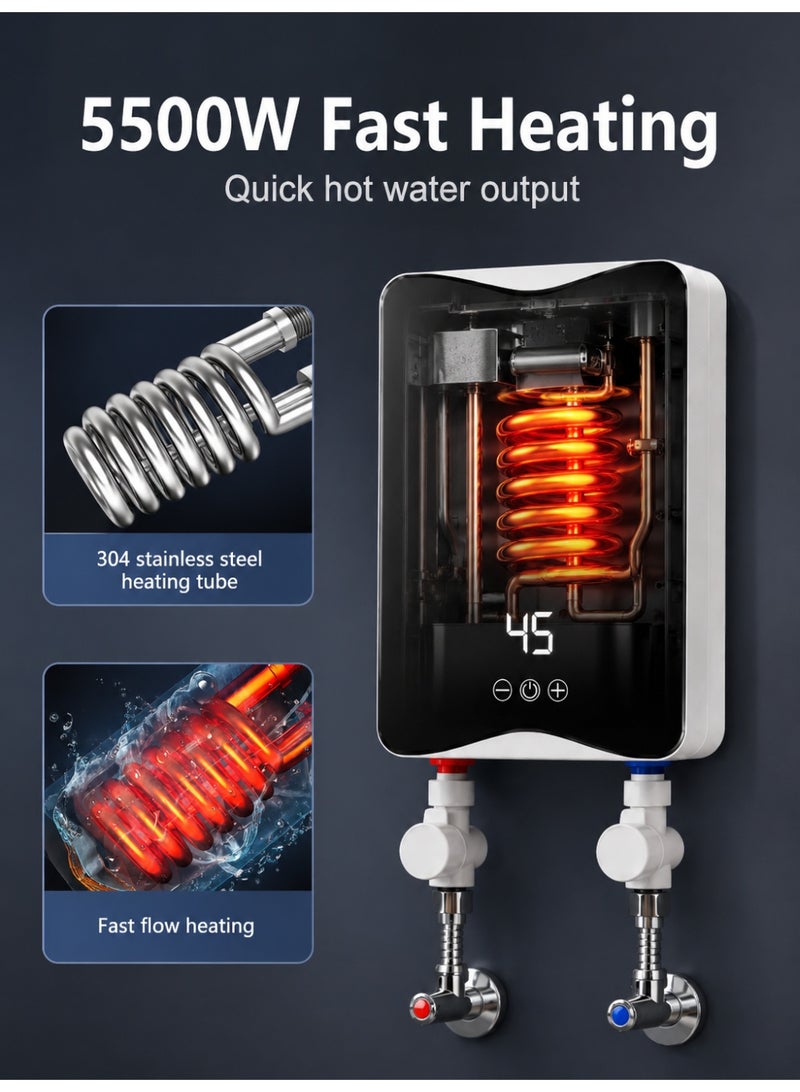 ALongDeng Electric Water Heater 5500W Portable Tankless Water Heater with LED Display Adjustable Temperature IPX4 Waterproof Instant Water Heater for Shower Bathroom Kitchen - Image 4