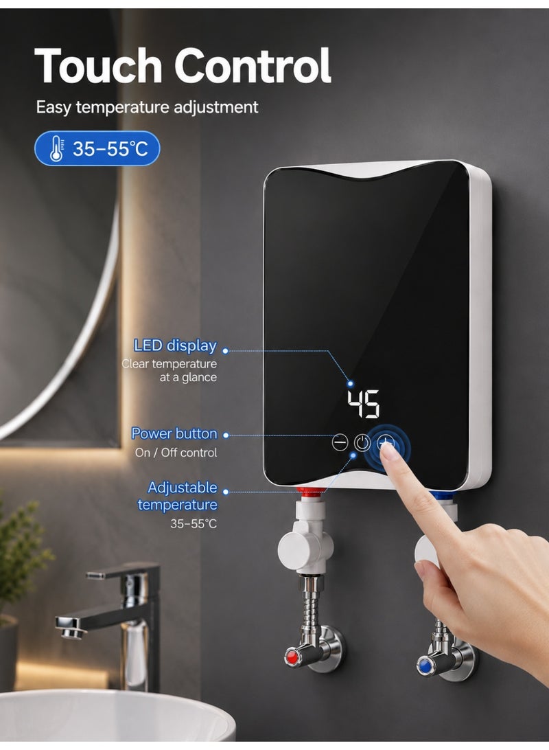 ALongDeng Electric Water Heater 5500W Portable Tankless Water Heater with LED Display Adjustable Temperature IPX4 Waterproof Instant Water Heater for Shower Bathroom Kitchen - Image 2