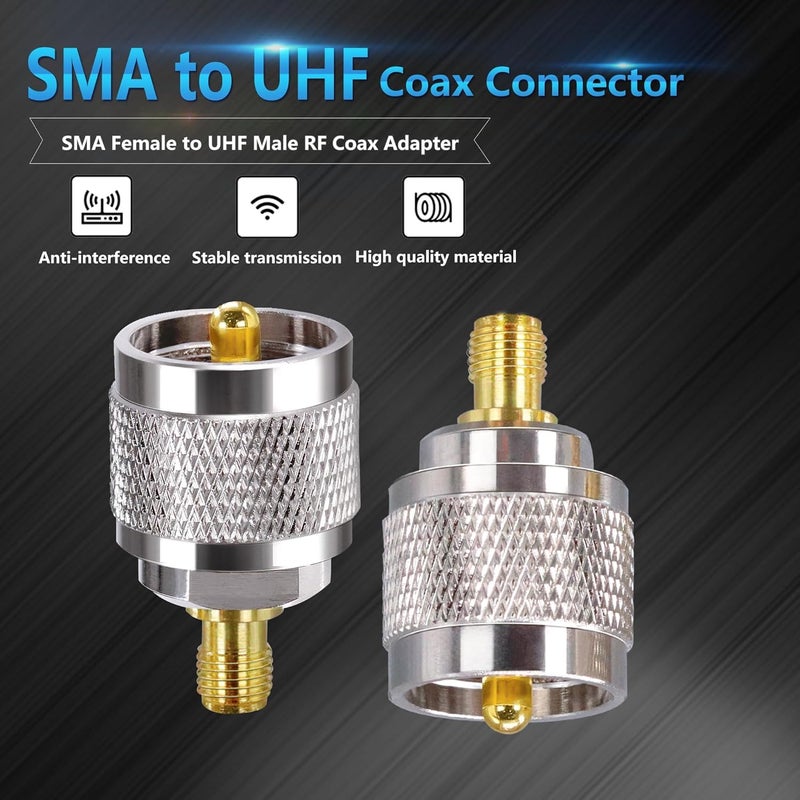 ABONIX محول موصل جاك كوكس UHF إلى SMA PL-259 محول ذكر UHF إلى أنثى SMA موصل كوكس منخفض الفقد لمذياع CB هوائيات البث WiFi (عبوة من 4) - Image 2