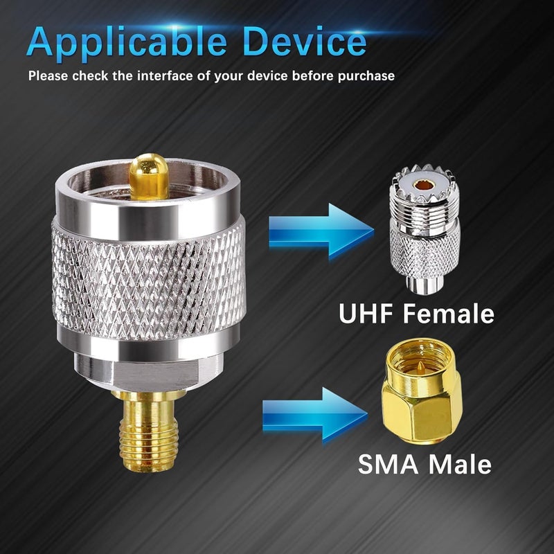 ABONIX محول موصل جاك كوكس UHF إلى SMA PL-259 محول ذكر UHF إلى أنثى SMA موصل كوكس منخفض الفقد لمذياع CB هوائيات البث WiFi (عبوة من 4) - Image 3