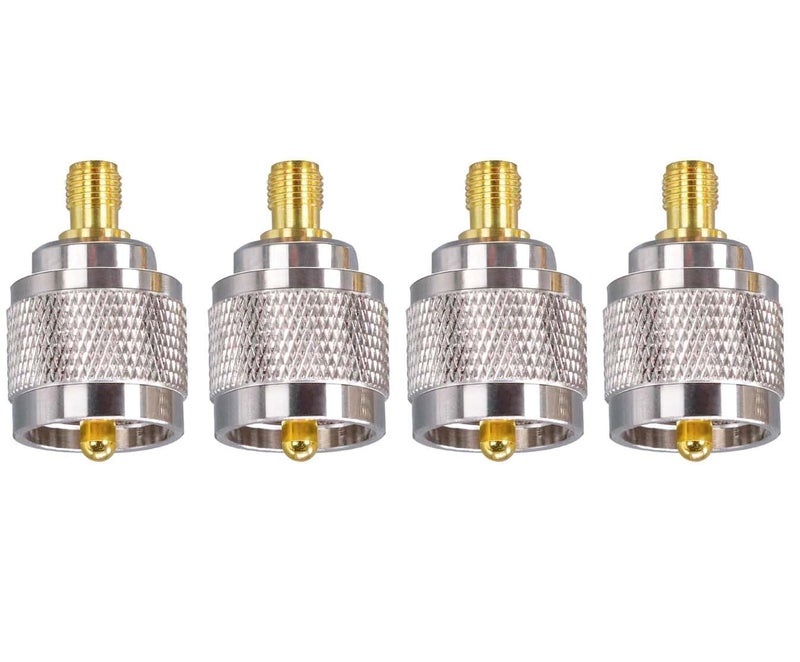 ABONIX محول موصل جاك كوكس UHF إلى SMA PL-259 محول ذكر UHF إلى أنثى SMA موصل كوكس منخفض الفقد لمذياع CB هوائيات البث WiFi (عبوة من 4) - Image 1