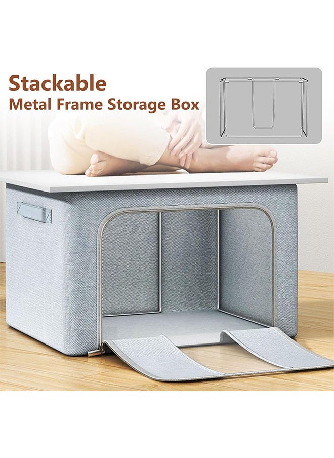 JCB CHIC 3 Pack Clothes Storage Organizer, Storage Box with Foldable Steel Frame & Sturdy Oxford Fabric, Large Clothes Organizer with 2 Clear Window, zippers & Handles 100L  - Image 4
