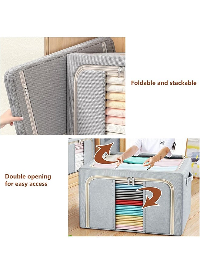 JCB CHIC 3 Pack Clothes Storage Organizer, Storage Box with Foldable Steel Frame & Sturdy Oxford Fabric, Large Clothes Organizer with 2 Clear Window, zippers & Handles 100L  - Image 5