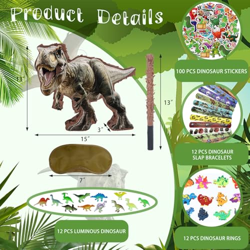 JOARHONAL 142 Pcs Dinosaur Piata Party Set Small Jungle Dinosaur Piata Set with Blindfold and Bat Include Kids Dinosaur Themed Party Favors for Boys and GirlsSmall Size Piata 145x125x3 - Image 5
