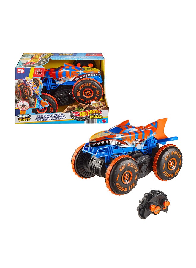 Hot Wheels Monster Trucks Remote Control Toy Vehicle, Large-Scale Rc Tiger Shark Climber With 3 Modes Of Play For Racing, Climbing & Stunting - Image 1