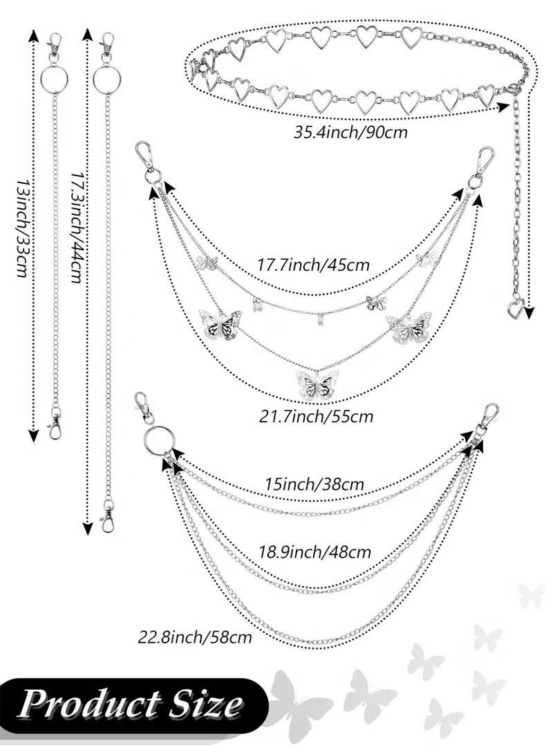 5 قطع من سلاسل الحزام للجينز والسراويل، سلسلة معدنية متعددة الطبقات على طراز الهيب هوب للجيب والخصر، مناسبة للرجال والنساء. - Image 2