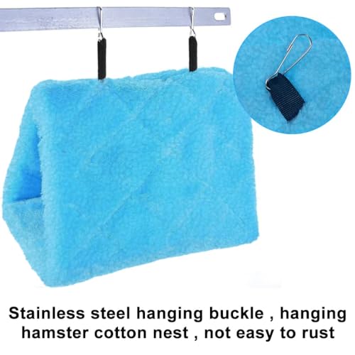 BIRDSHALA Winter Birds Nest Plush Hanging Bed | Warm Suspended Bird Hammock for Parakeet Lovebird Cockatiel Conure | Soft Cozy Cage Hut Shelter for Small Birds (L24×W15×H18cm Blue) - Image 5
