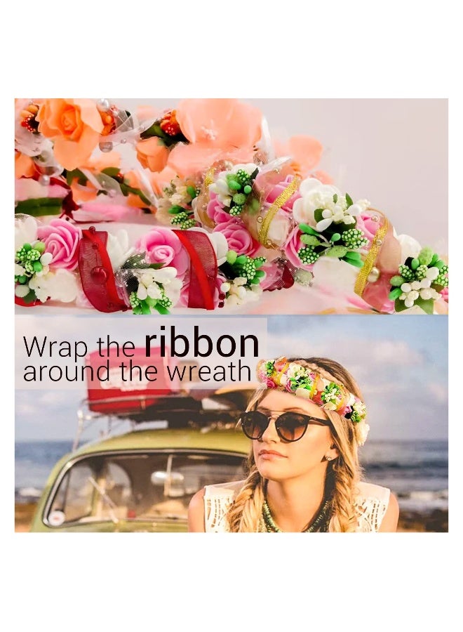 11 Yards Red Beads Chain Ribbon Artificial Pearls String Beads Sheer Chiffon Satin 3 Strings Style for Garland Wedding Party Crafts Decoration Gift Wrapping Valen tine's Day Bouquet Packaging - Image 5