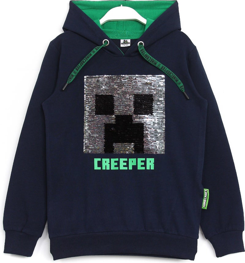 MINECRAFT Creeper Printed Color Changing Sequined Kids Hooded Sweatshirt - Image 2