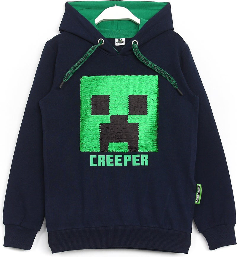 MINECRAFT Creeper Printed Color Changing Sequined Kids Hooded Sweatshirt - Image 1