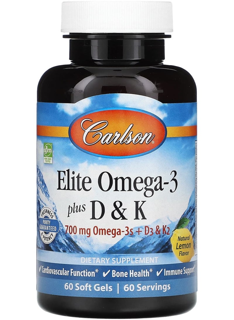Elite Omega-3 Plus D & K, Natural Lemon Flavor, 60 Soft Gels
