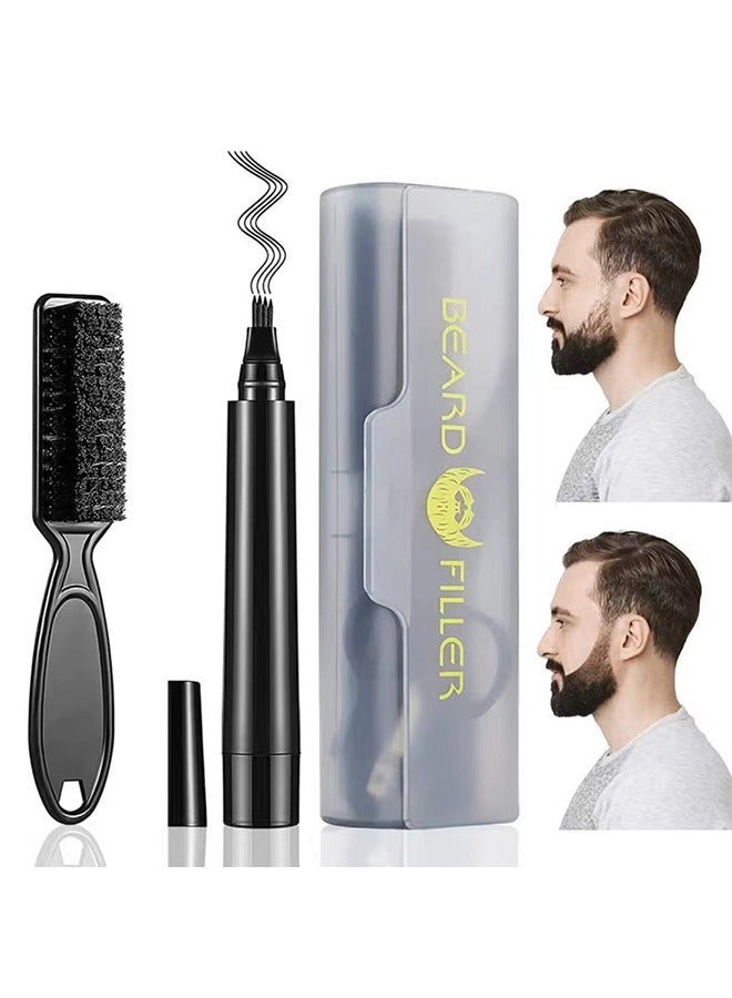EELHOE Beard Filler - Water Proof, Long Lasting Coverage & Natural Finish - Beard, Moustache & Eyebrows - Micro-Fork Tip for Seamless Application - Includes Bristle Brush for Blending (Black) - Image 1