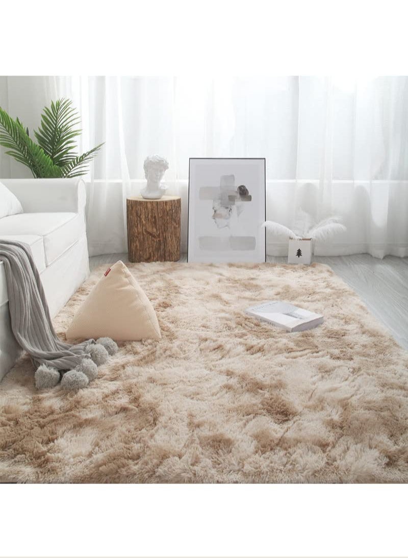 KYD Soft Rugs Fluffy Carpets Tie-Dye Rugs for Living Room Bedroom Nursery Home Decor Non-Slip Machine Washable Carpet Home Decorative Carpet 100x160 cm Beige  - Image 1