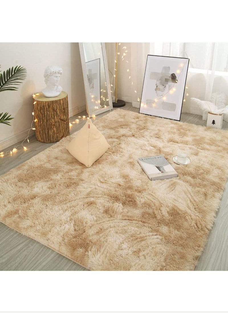 KYD Soft Rugs Fluffy Carpets Tie-Dye Rugs for Living Room Bedroom Nursery Home Decor Non-Slip Machine Washable Carpet Home Decorative Carpet 100x160 cm Beige  - Image 3