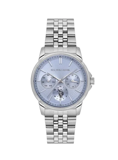 يو اس بولو اسن Crossing 34mm Multifunction Women's Watch with Ice Blue Dial & Stainless Steel Bracelet