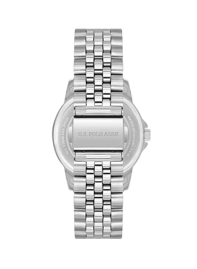 يو اس بولو اسن Crossing 34mm Multifunction Women's Watch with Ice Blue Dial & Stainless Steel Bracelet