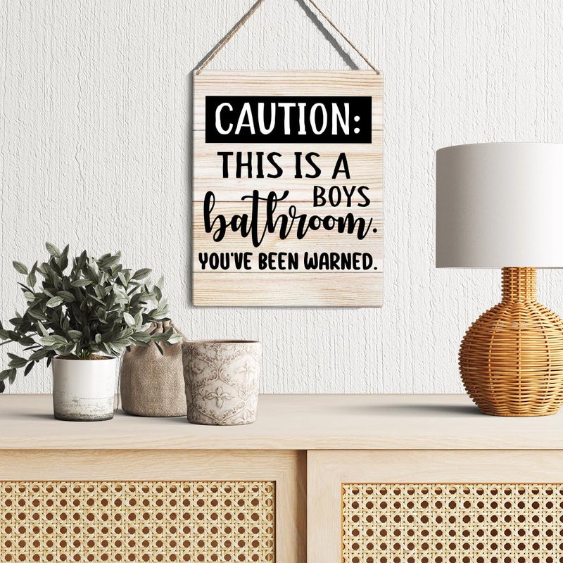 GUDIAO Farmhouse Bathroom Signs Wall Decor Rustic This is a Boys Bathroom Wooden Hanging Sign Decoration for Home Door 8 x 10 - Image 3