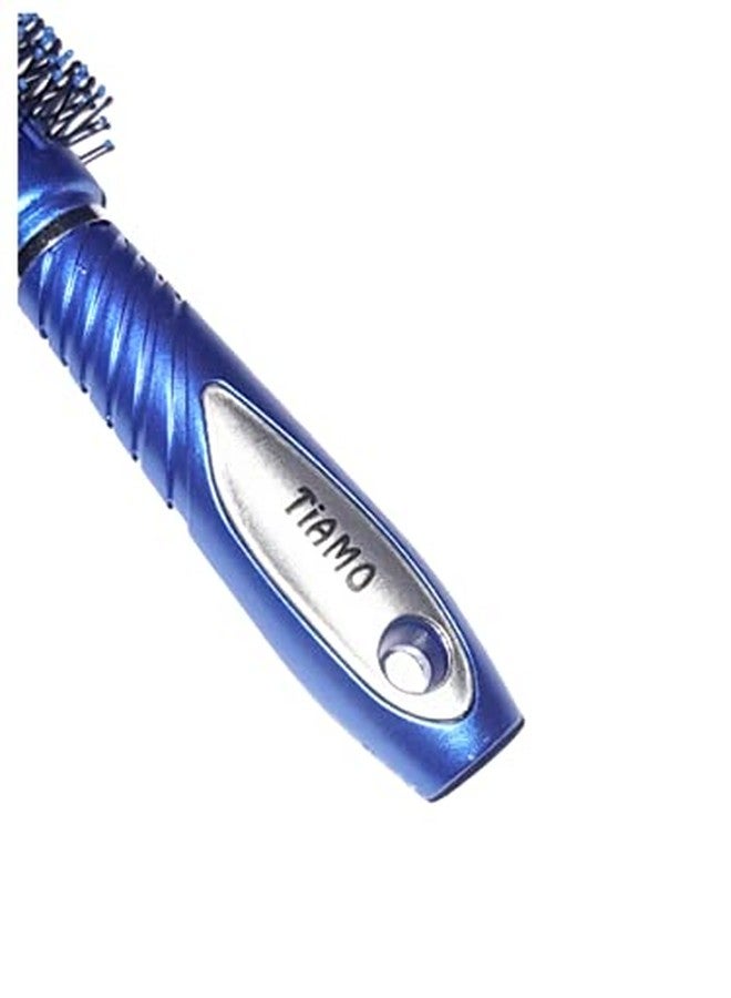 Tiamo Round Plastic Hairbrush set blue and silver for grooming - Image 4
