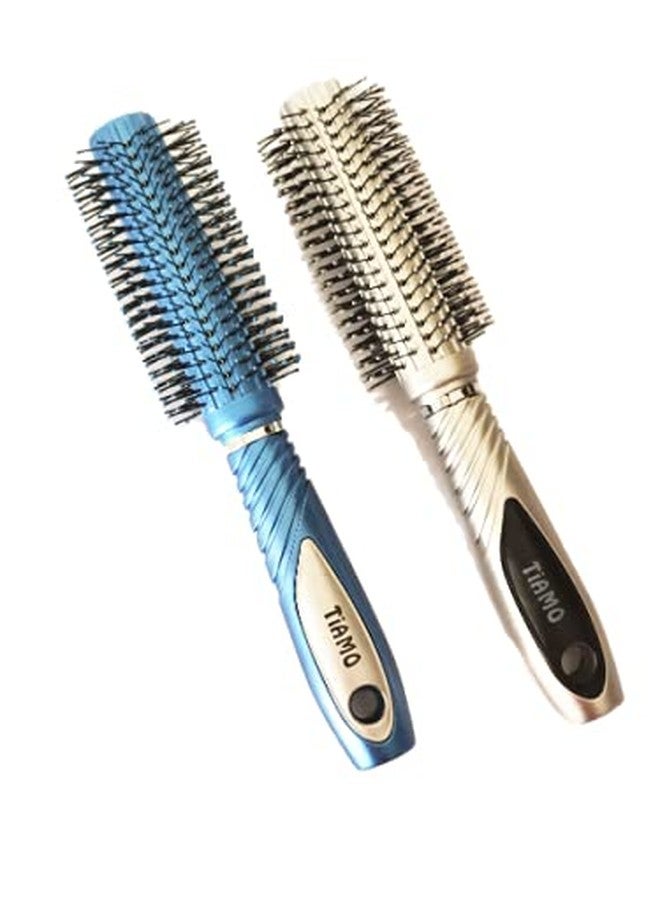 Tiamo Round Plastic Hairbrush set blue and silver for grooming - Image 2